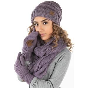 2835 Women's Purple Beanie, Infinity Scarf, And Touchscreen Glovess Set,